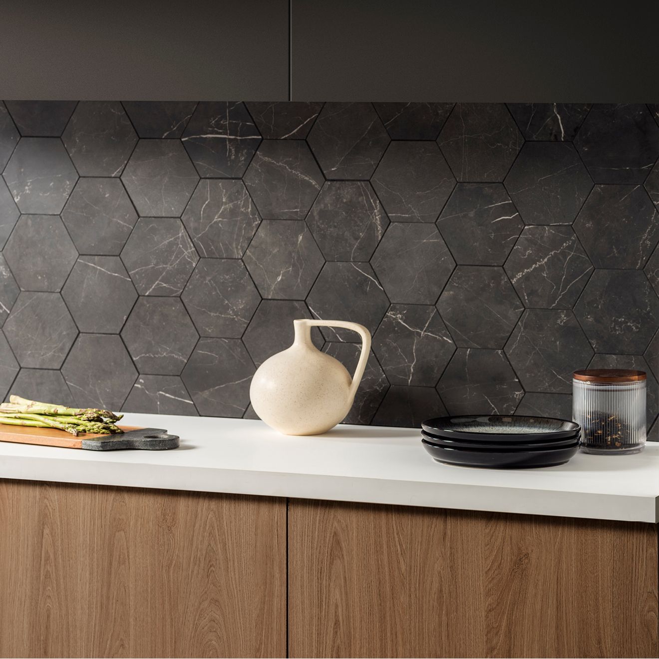 Original Style Tileworks Marmi Nero Honed Hexagon Mosaic